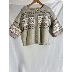 Sundance Nordic Fair Isle Cardigan Sweater Woman's L Ivory Wool Angora